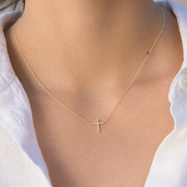 Jennifer Meyer Diamond Cross Necklace in 18K Yellow Gold | Fine Necklaces | Coveti