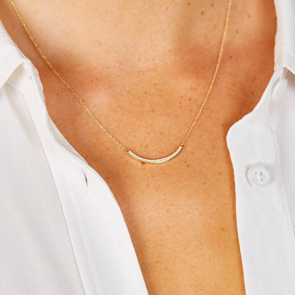 Jennifer Meyer Diamond Curved Stick Necklace in 18K Yellow Gold | Fine Necklaces | Coveti