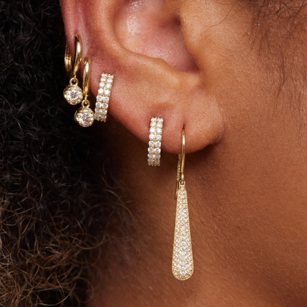 Jennifer Meyer Diamond Dome Drop Earrings in 18K Yellow Gold | Fine Earrings | Coveti