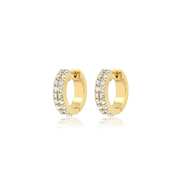 Jennifer Meyer Diamond Double Row Huggies in 18K Yellow Gold | Fine Earrings | Coveti