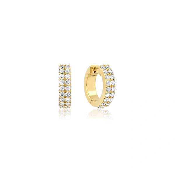 Jennifer Meyer Diamond Double Row Huggies in 18K Yellow Gold | Fine Earrings | Coveti