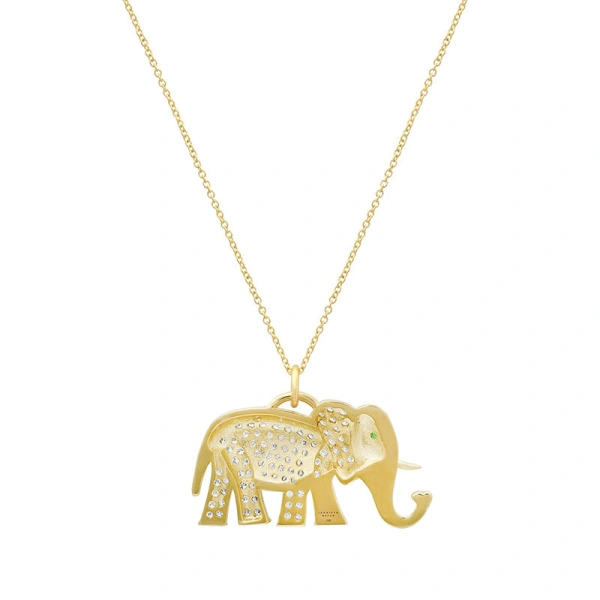 Jennifer Meyer Diamond Elephant Necklace in 18K Yellow Gold | Fine Necklaces | Coveti