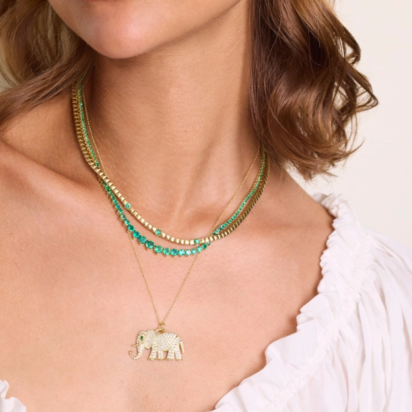 Jennifer Meyer Diamond Elephant Necklace in 18K Yellow Gold | Fine Necklaces | Coveti