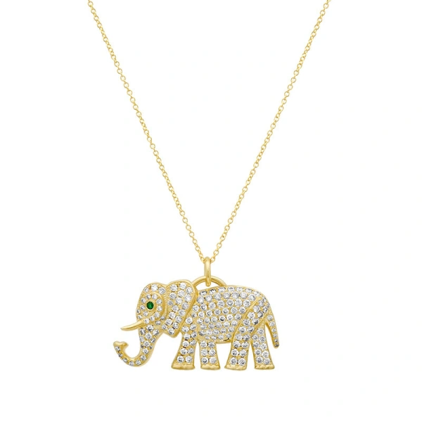 Jennifer Meyer Diamond Elephant Necklace in 18K Yellow Gold | Fine Necklaces | Coveti