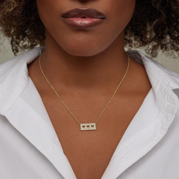 Jennifer Meyer Diamond Ellen Plate with 3 Heart Cut Out Detail in 14K Yellow Gold | Fine Necklaces | Coveti