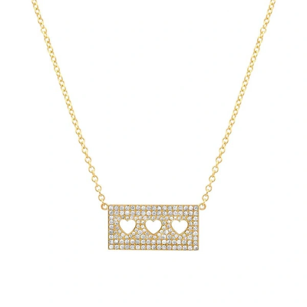 Jennifer Meyer Diamond Ellen Plate with 3 Heart Cut Out Detail in 14K Yellow Gold | Fine Necklaces | Coveti