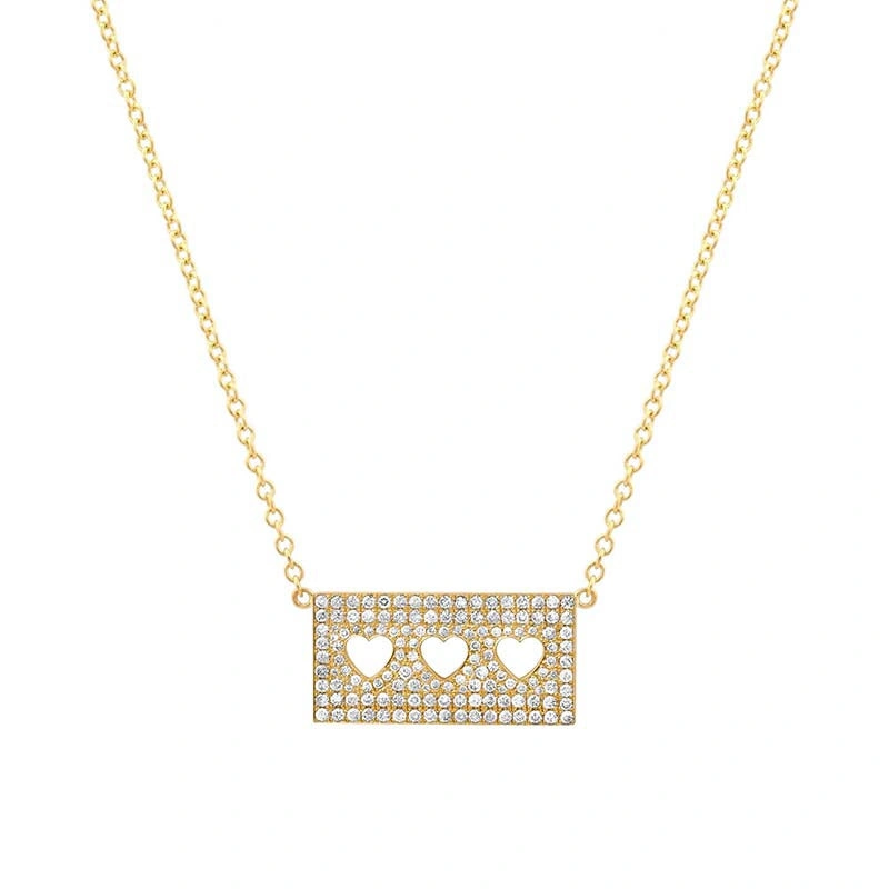 Jennifer Meyer Diamond Ellen Plate with 3 Heart Cut Out Detail in 14K Yellow Gold Jennifer Meyer Diamond Ellen Plate with 3 Heart Cut Out Detail in 14K Yellow Gold | Fine Necklaces | Coveti
