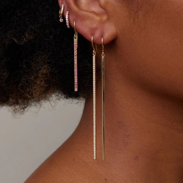 Jennifer Meyer Diamond Extra Long Stick Earrings in 18K Yellow Gold | Fine Earrings | Coveti