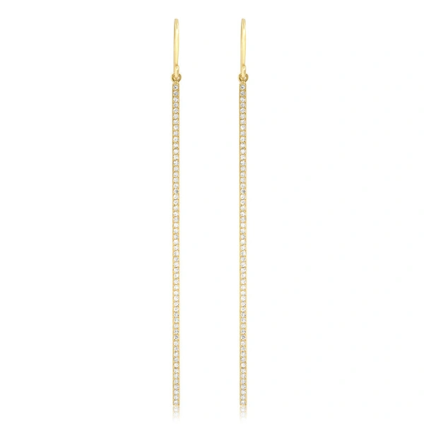 Jennifer Meyer Diamond Extra Long Stick Earrings in 18K Yellow Gold | Fine Earrings | Coveti