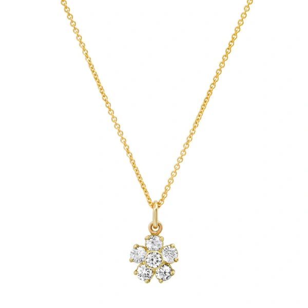Diamond Flower Necklace in 18K Yellow Gold