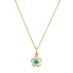 Jennifer Meyer Diamond Flower Necklace with Turquoise Center in 18K Yellow Gold | Fine Necklaces | Coveti