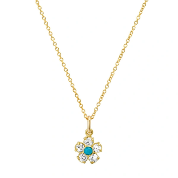 Jennifer Meyer Diamond Flower Necklace with Turquoise Center in 18K Yellow Gold | Fine Necklaces | Coveti