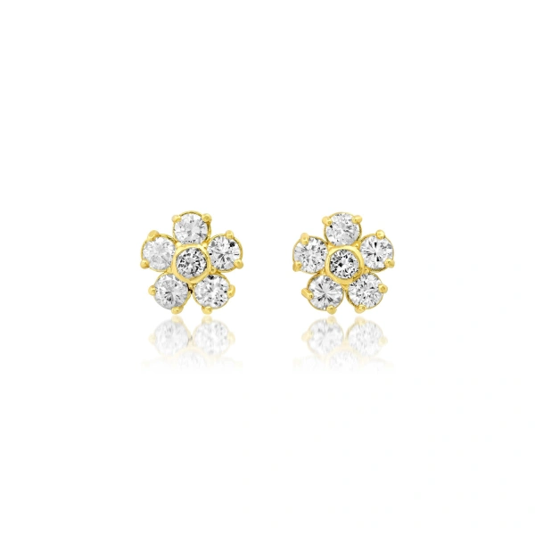 Diamond Flower Studs in 18K Yellow Gold
