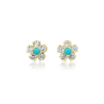 Jennifer Meyer Diamond Flower Studs with Turquoise Center in 18K Yellow Gold | Fine Earrings | Coveti