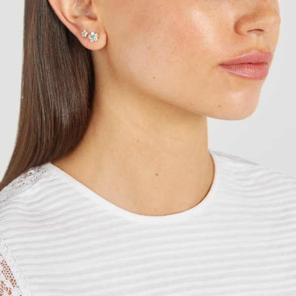 Jennifer Meyer Diamond Flower Studs with Turquoise Center in 18K Yellow Gold | Fine Earrings | Coveti