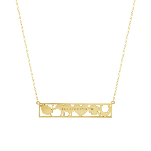 Jennifer Meyer Diamond Good Luck Bar Necklace in 18K Yellow Gold | Fine Necklaces | Coveti