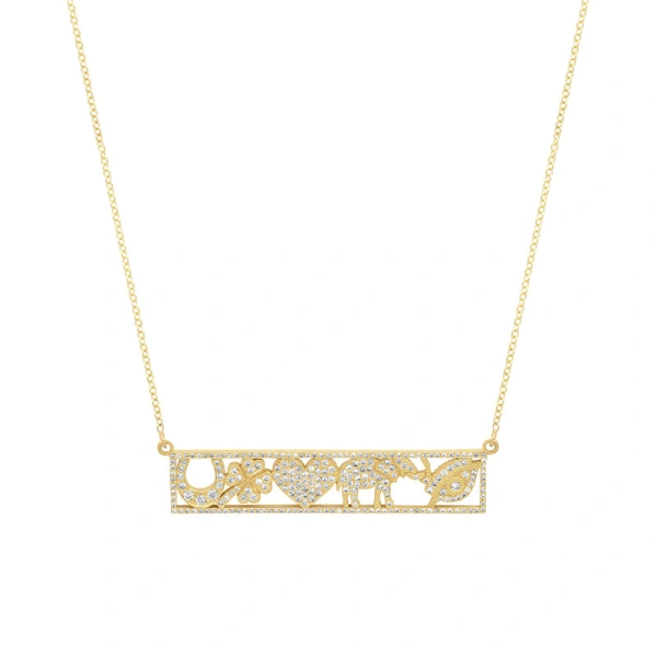 Jennifer Meyer Diamond Good Luck Bar Necklace in 18K Yellow Gold | Fine Necklaces | Coveti