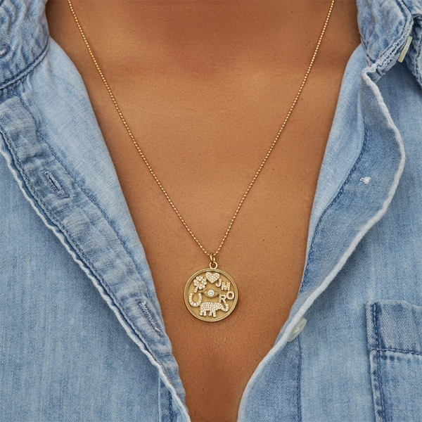 Jennifer Meyer Diamond Good Luck with Custom Diamond Pave Letter Accents in 18K Yellow Gold | Fine Necklaces | Coveti