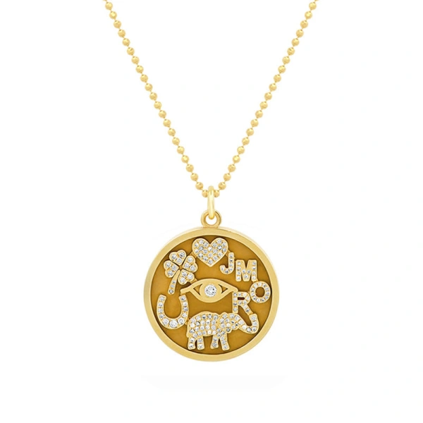 Diamond Good Luck with Custom Diamond Pave Letter Accents in 18K Yellow Gold