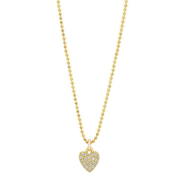 Jennifer Meyer Diamond Heart Charm Necklace in 18K Yellow Gold | Fine Necklaces | Coveti