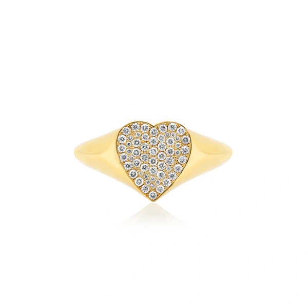 Jennifer Meyer Diamond Heart Signet Ring in 18K Yellow Gold | Fine Rings | Coveti