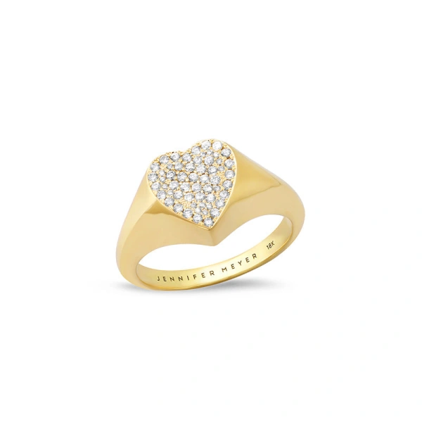 Jennifer Meyer Diamond Heart Signet Ring in 18K Yellow Gold | Fine Rings | Coveti