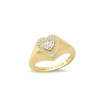 Jennifer Meyer Diamond Heart Signet Ring with Heart Cut Diamond in 18K Yellow Gold | Fine Rings | Coveti
