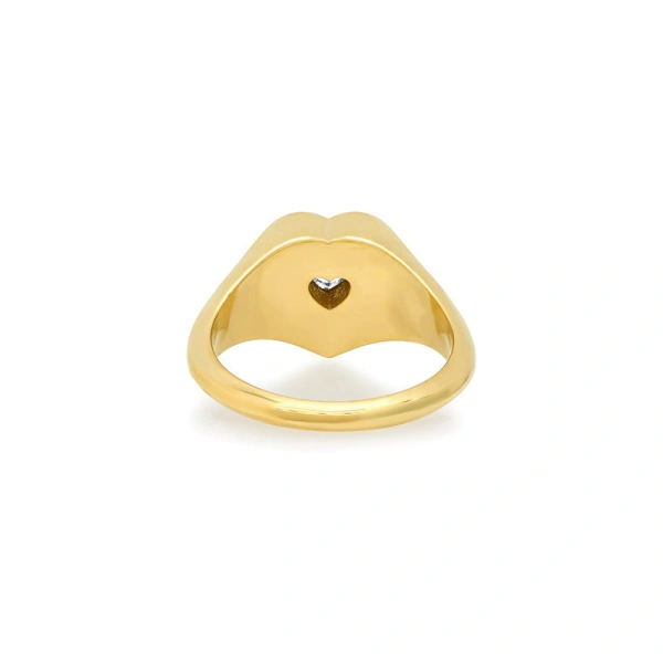Jennifer Meyer Diamond Heart Signet Ring with Heart Cut Diamond in 18K Yellow Gold | Fine Rings | Coveti