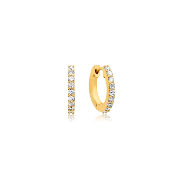 Jennifer Meyer Diamond Huggies in 18K Yellow Gold | Fine Earrings | Coveti