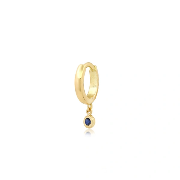 Jennifer Meyer Diamond Huggies with Mini Blue Sapphire Bezel Drop in 18K Yellow Gold | Fine Earrings | Coveti