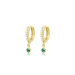 Jennifer Meyer Diamond Huggies with Mini Emerald Bezel Drop in 18K Yellow Gold | Fine Earrings | Coveti