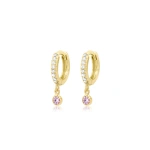 Jennifer Meyer Diamond Huggies with Mini Pink Sapphire Bezel Drop in 18K Yellow Gold | Fine Earrings | Coveti
