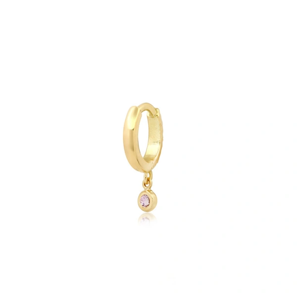 Jennifer Meyer Diamond Huggies with Mini Pink Sapphire Bezel Drop in 18K Yellow Gold | Fine Earrings | Coveti