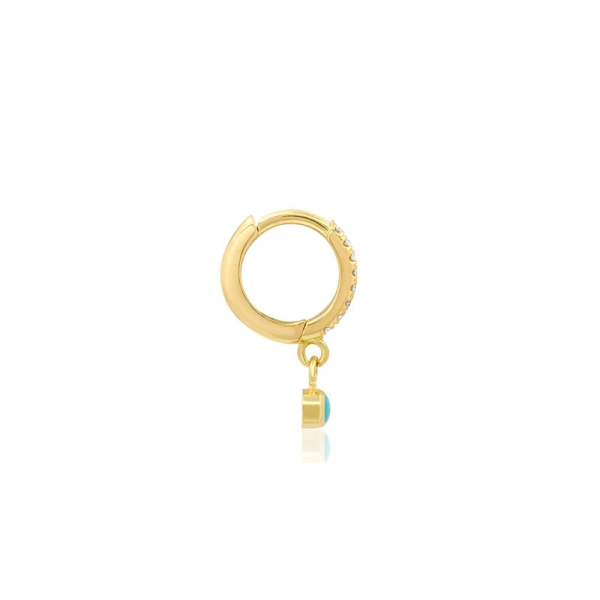 Jennifer Meyer Diamond Huggies with Mini Turquoise Bezel Drop in 18K Yellow Gold | Fine Earrings | Coveti