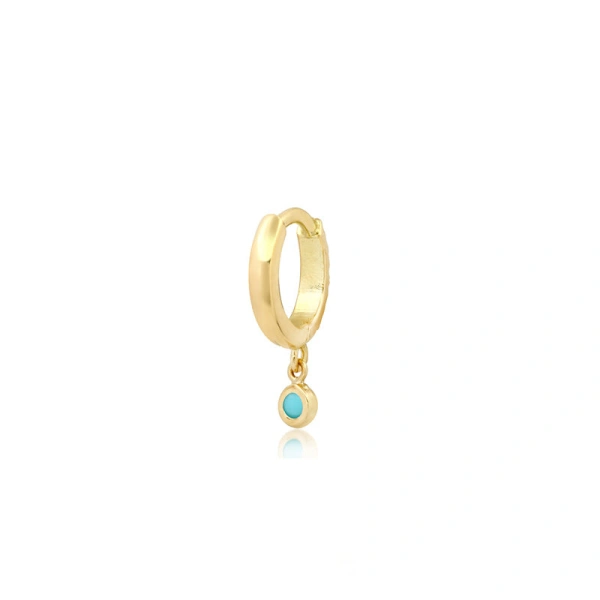 Jennifer Meyer Diamond Huggies with Mini Turquoise Bezel Drop in 18K Yellow Gold | Fine Earrings | Coveti