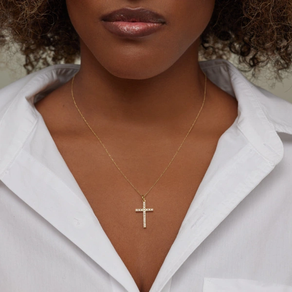 Jennifer Meyer Diamond Large Cross Necklace in 18K Yellow Gold | Fine Necklaces | Coveti