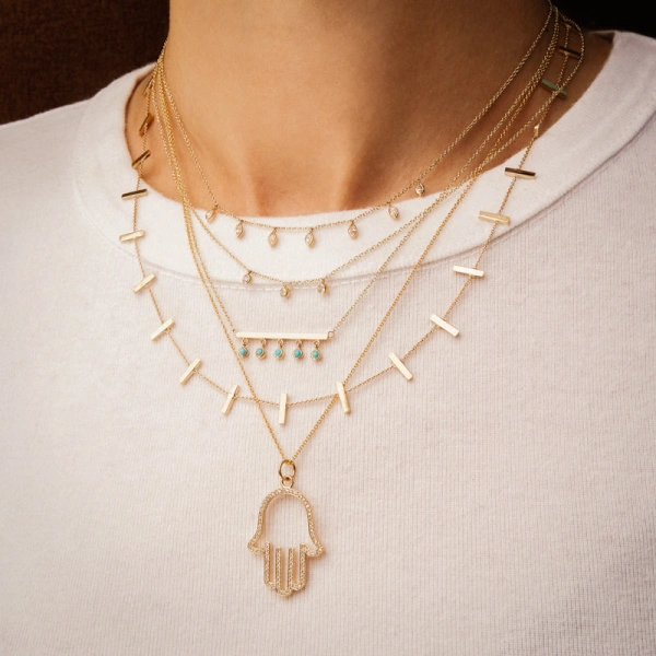 Jennifer Meyer Diamond Large Hamsa Necklace in 18K Yellow Gold | Fine Necklaces | Coveti