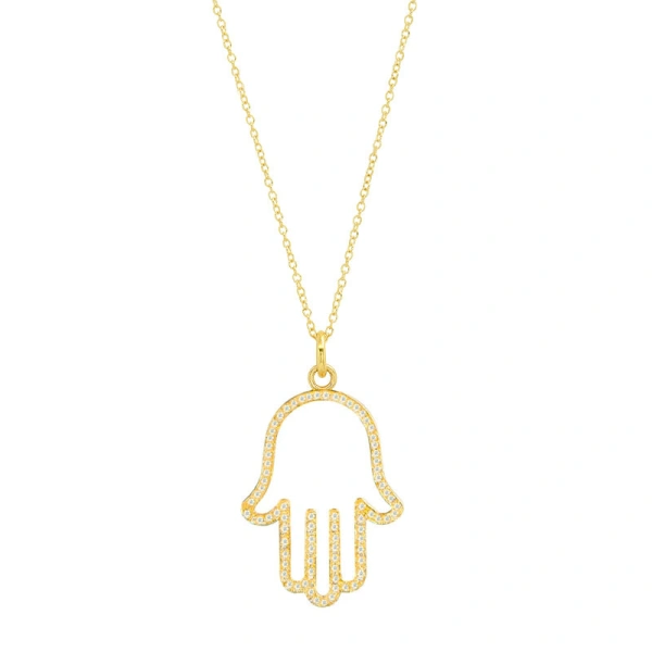 Jennifer Meyer Diamond Large Hamsa Necklace in 18K Yellow Gold | Fine Necklaces | Coveti