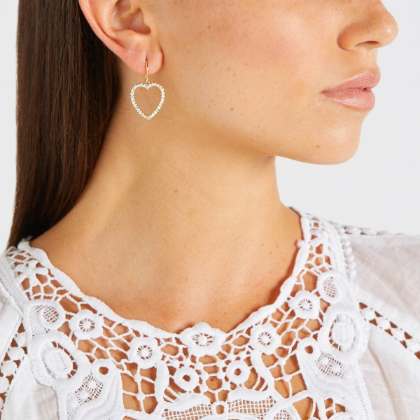 Jennifer Meyer Diamond Large Open Heart Drop Earrings in 18K Yellow Gold | Fine Earrings | Coveti