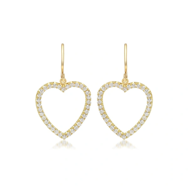Jennifer Meyer Diamond Large Open Heart Drop Earrings in 18K Yellow Gold | Fine Earrings | Coveti