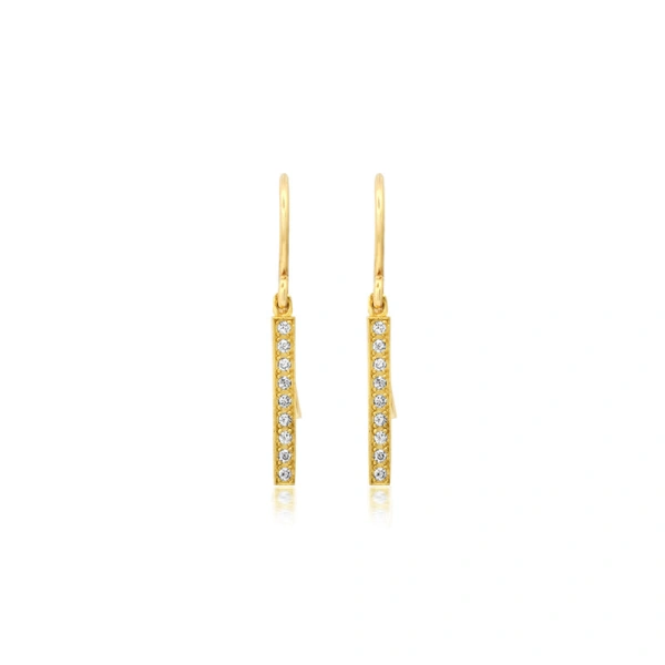 Diamond Long Bar Drop Earrings in 18K Yellow Gold