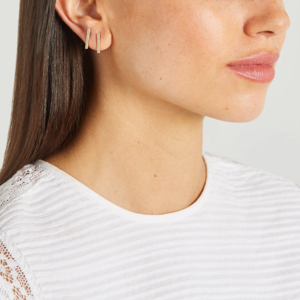 Jennifer Meyer Diamond Long Bar Studs in 18K Yellow Gold | Fine Earrings | Coveti