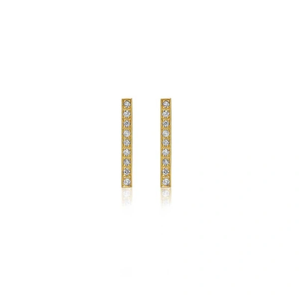 Jennifer Meyer Diamond Long Bar Studs in 18K Yellow Gold | Fine Earrings | Coveti