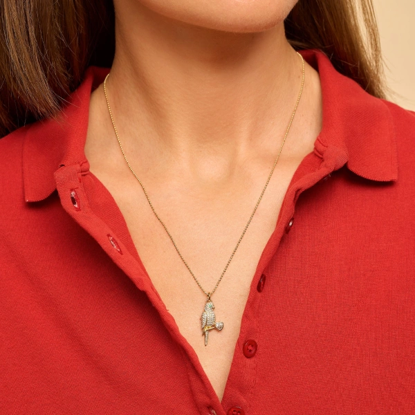 Jennifer Meyer Diamond Lovebird Necklace in 18K Yellow Gold | Fine Necklaces | Coveti