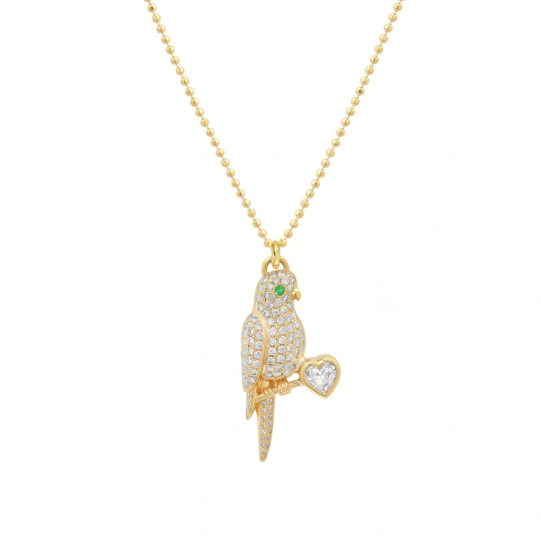 Jennifer Meyer Diamond Lovebird Necklace in 18K Yellow Gold | Fine Necklaces | Coveti