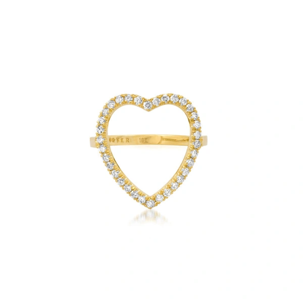 Jennifer Meyer Diamond Luxe Open Heart Ring in 18K Yellow Gold | Fine Rings | Coveti