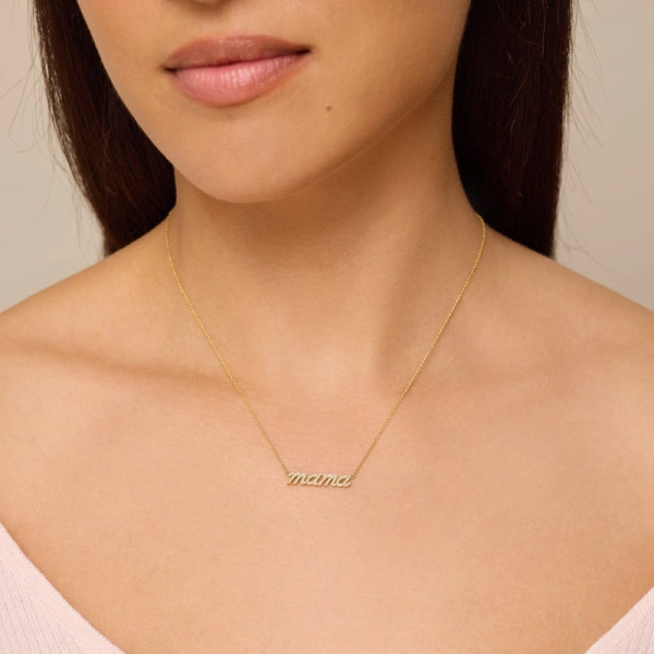 Jennifer Meyer Diamond Mama Script Necklace in 18K Yellow Gold | Fine Necklaces | Coveti