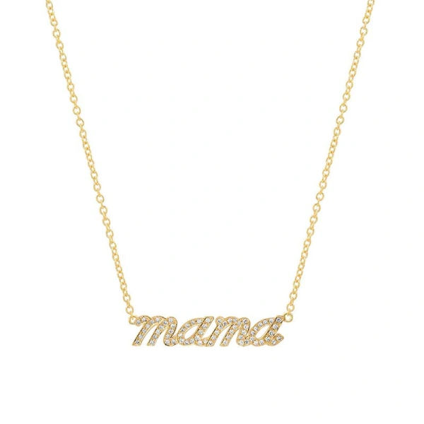 Jennifer Meyer Diamond Mama Script Necklace in 18K Yellow Gold | Fine Necklaces | Coveti