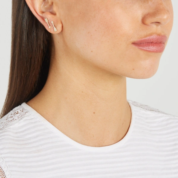 Jennifer Meyer Diamond Mini Arrow Studs in 18K Yellow Gold | Fine Earrings | Coveti