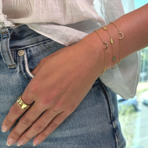 Jennifer Meyer Diamond Mini Carson Moon Bracelet in 18K Yellow Gold | Fine Bracelets | Coveti